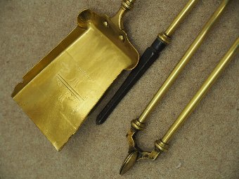 Antique Set of Cast Brass Adams Style Fireside Tools