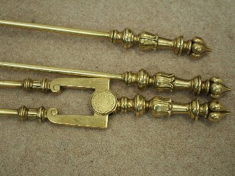 Antique Set of Cast Brass Adams Style Fireside Tools