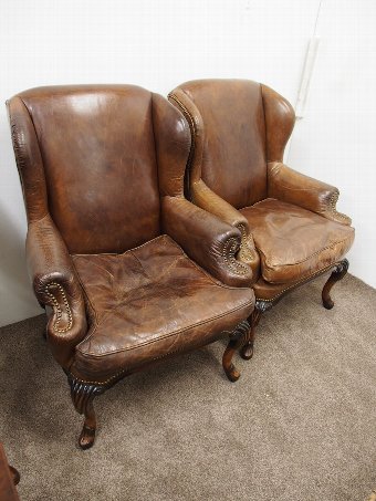 Antique Pair of George II Style Wing Armchairs