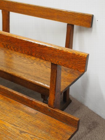 Antique Neat Pair of Victorian Oak Benches
