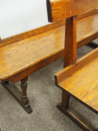 Antique Neat Pair of Victorian Oak Benches