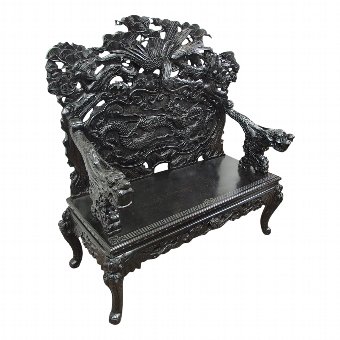 Japanese Carved and Ebonised Hall Bench