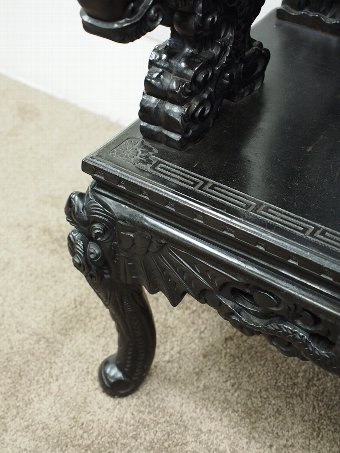 Antique Japanese Carved and Ebonised Hall Bench