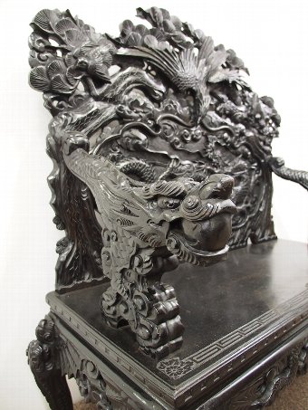 Antique Japanese Carved and Ebonised Hall Bench
