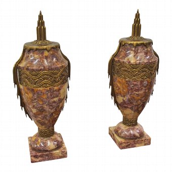 Pair of French Marble and Gilded Urns
