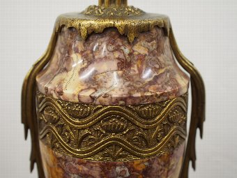 Antique Pair of French Marble and Gilded Urns