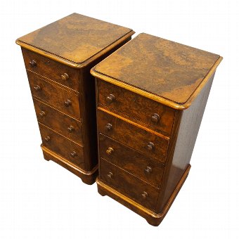 Pair of Victorian Burr Walnut Bedsides or Chest of Drawers
