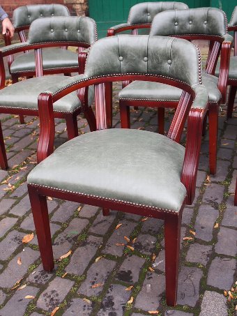 Antique Set of 8 Leather Upholstered Tub Chairs