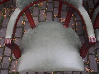 Antique Set of 8 Leather Upholstered Tub Chairs