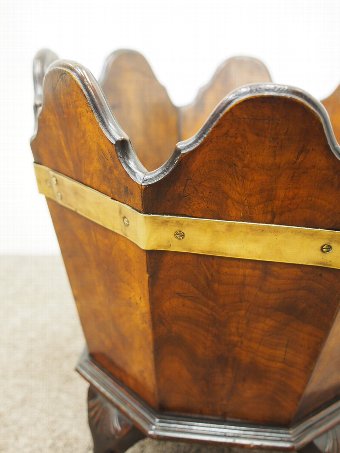 Antique Flame Mahogany and Brass Bound Jardiniere