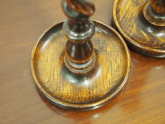 Antique Pair of Oak and Barley Sugar Candle Sticks