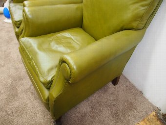 Antique Pair of Green Leather Upholstered Library Chairs