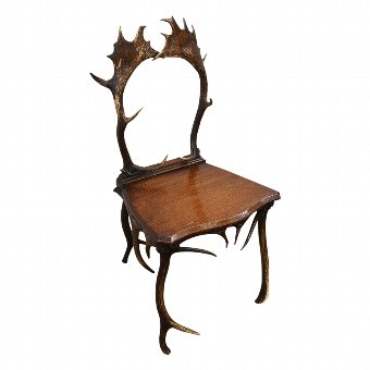  Victorian Oak and Deer Horn Hall Chair