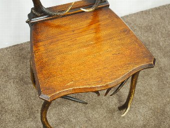 Antique  Victorian Oak and Deer Horn Hall Chair