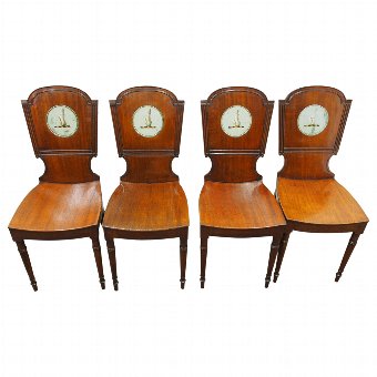 Set of 4 Georgian Mahogany Hall Chairs with Painted Backs