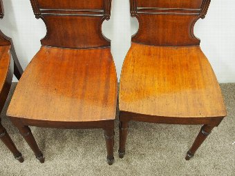 Antique Set of 4 Georgian Mahogany Hall Chairs with Painted Backs