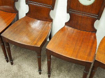 Antique Set of 4 Georgian Mahogany Hall Chairs with Painted Backs