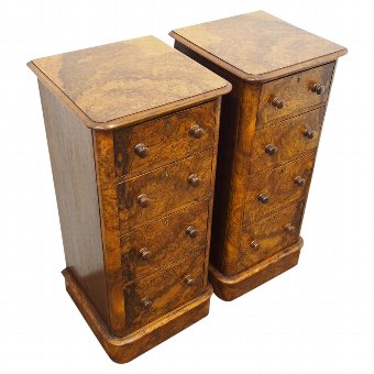 Pair of Tall Burr Walnut Bedside Cabinets