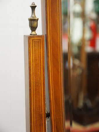 Antique Sheraton Style Mahogany Inlaid Cheval Mirror