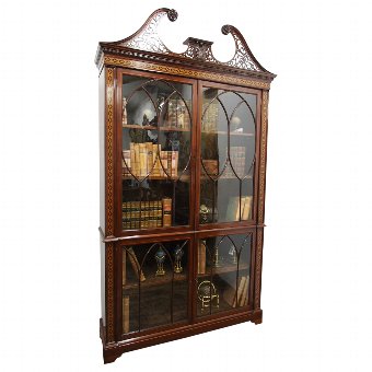 Chippendale Style Inlaid and Glazed Cabinet Bookcase