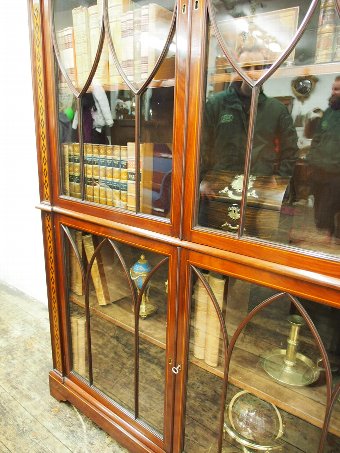 Antique Chippendale Style Inlaid and Glazed Cabinet Bookcase