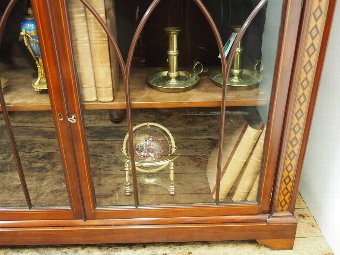 Antique Chippendale Style Inlaid and Glazed Cabinet Bookcase