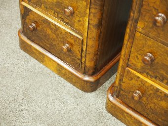 Antique Pair of Victorian Burr Walnut Lockers or Bedsides