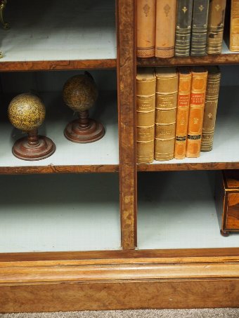 Antique Mid Victorian Burr Walnut Deep Open Bookcase