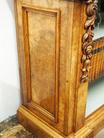 Antique Mid Victorian Burr Walnut Deep Open Bookcase