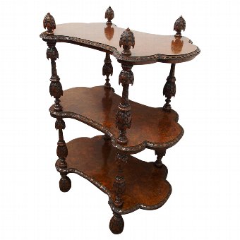 Unusual Style Victorian 3 Tier Burr Walnut Whatnot
