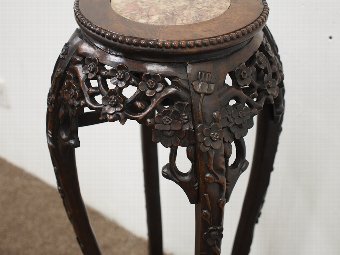 Antique Chinese Huanghuali and Marble Jardiniere Stand