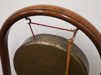 Antique Oak and Brass Freestanding Gong