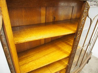 Antique Oak Display Cabinet with Vine Design