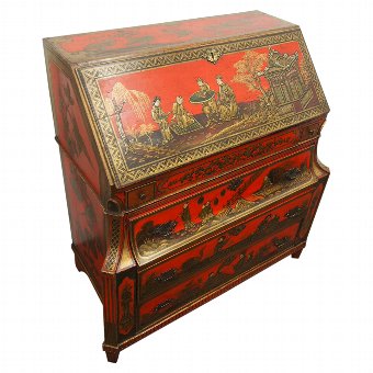 Chinoiserie Red Lacquer Bureau