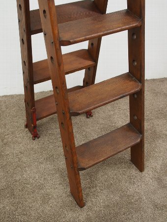 Antique Pitch Pine, Brass and Metal Folding Step Ladder