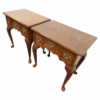 Pair of Georgian Style Burr Walnut Lowboys or Side Tables