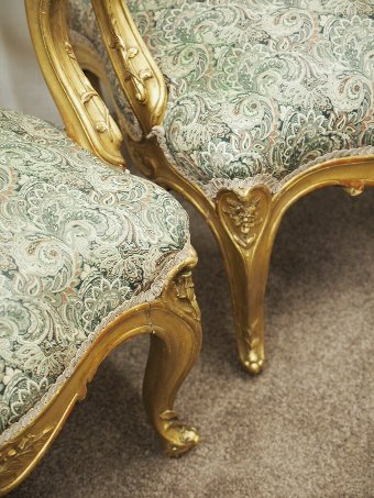 Antique Pair of Louis XV Carved and Giltwood Armchairs