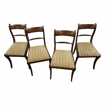 Rare Regency Set of 4 Brass Inlaid Regency Mahogany Chairs