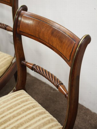Antique Rare Regency Set of 4 Brass Inlaid Regency Mahogany Chairs