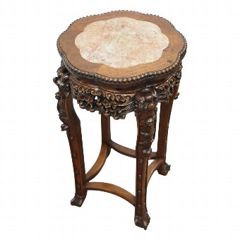 Chinese Hongmu and Marble Top Plant Stand