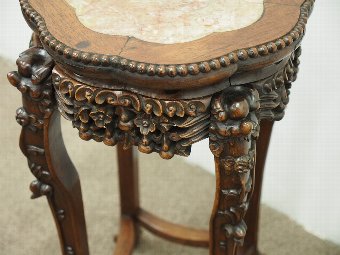 Antique Chinese Hongmu and Marble Top Plant Stand