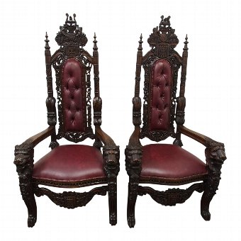 Pair of 18th Century Style Mahogany Throne Chairs