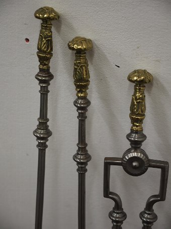 Antique Set of 3 George IV Steel and Brass Fireside Tools