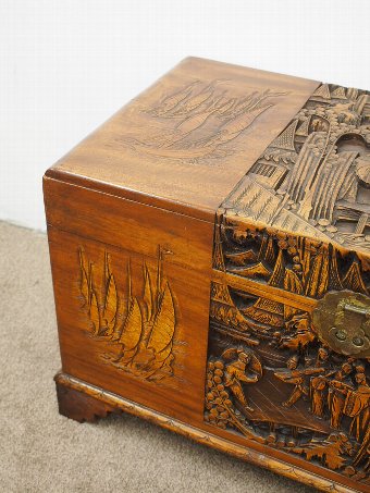 Antique Carved Chinese Camphorwood Trunk