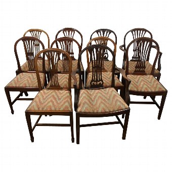 Set of 10 Mahogany Hepplewhite Style Dining Chairs