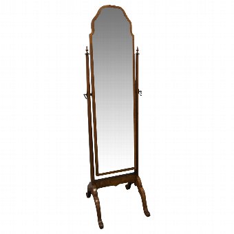 Queen Anne Style Walnut Framed Cheval Mirror
