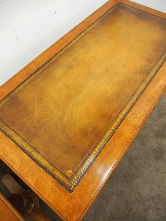 Antique Pair of Leather Top Satin Birch Library Tables