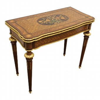 Victorian Amaranth Kingwood, Parquetry and Marquetry Fold-Over Games Table
