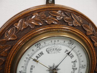 Antique Carved Oak and Glazed Circular Barometer