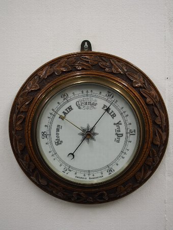 Antique Carved Oak and Glazed Circular Barometer